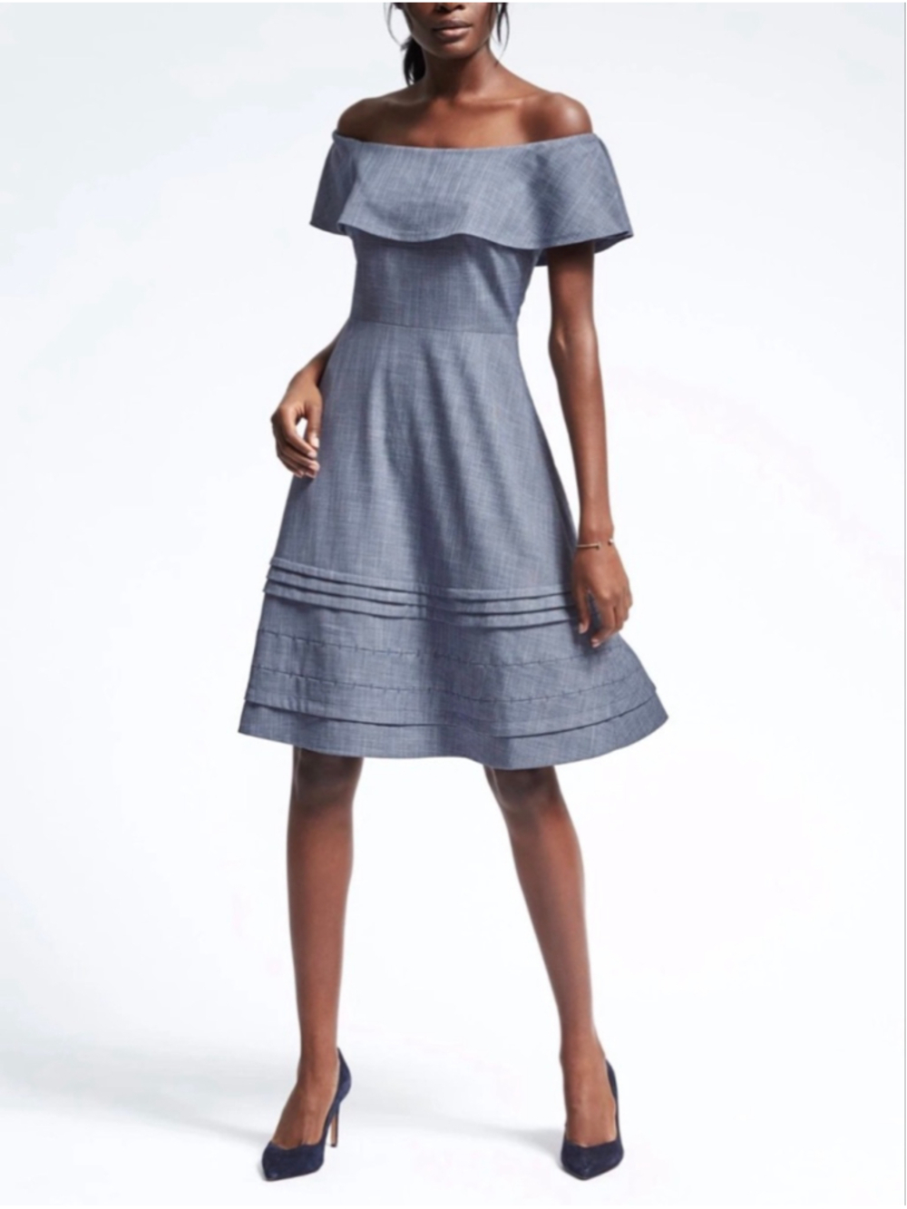 Banana Republic Dress Off The Shoulder Ruffle Zipper Lined Stitched Size 14P
